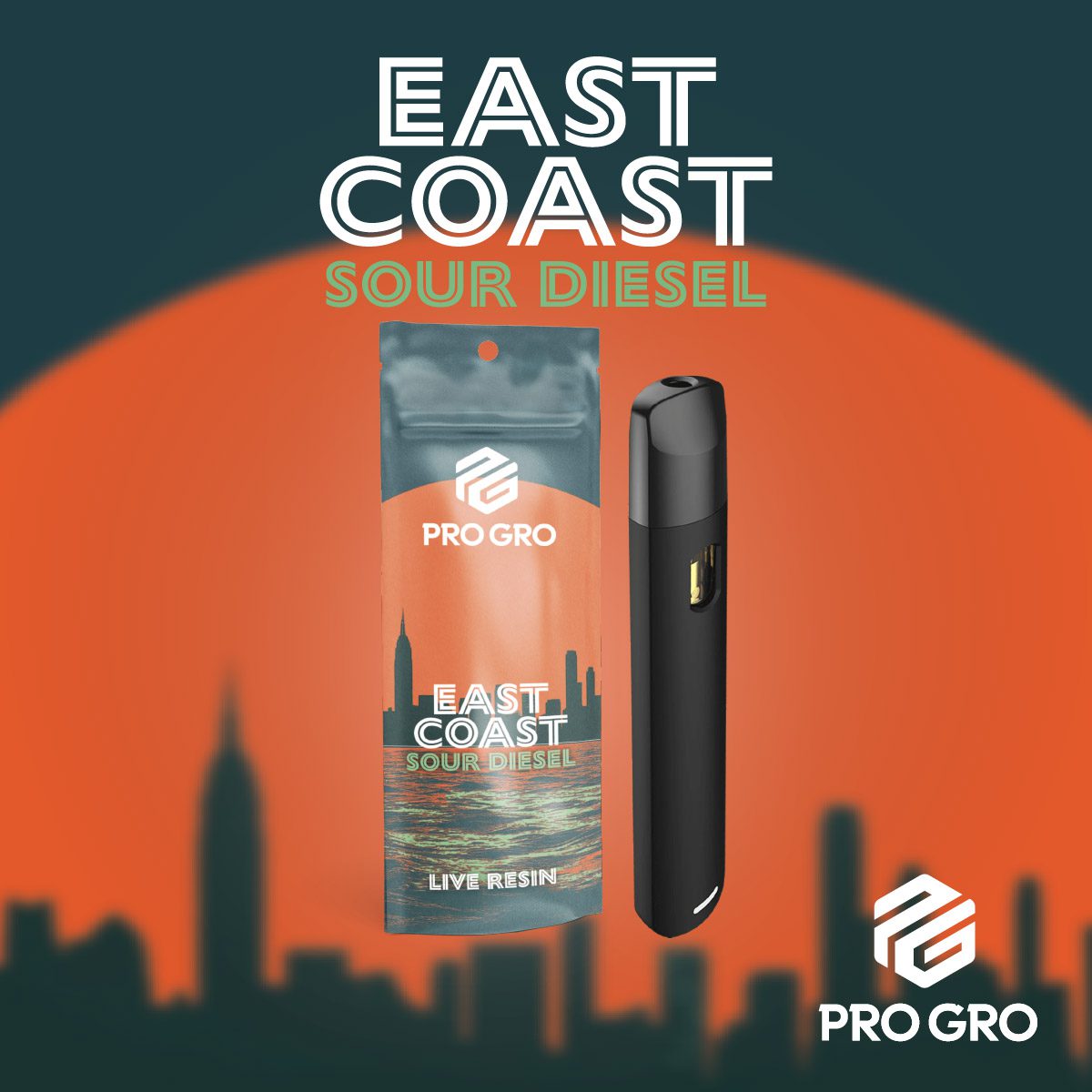 pro gro genetics east coast sour diesel cannabis strain live resin vape cart